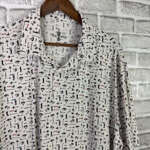 US Open Primary White All Over Print Performance Golf Polo Mens 2XL Poly Stretch